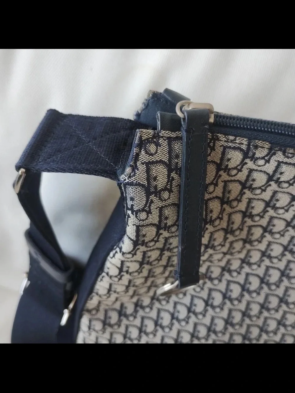 Dior Gray and Navy Oblique Logo Crossbody Messenger Bag